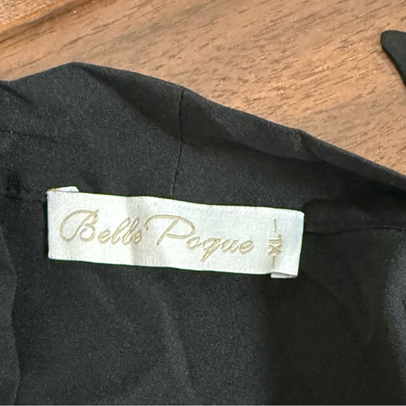 Belle Poque Black Bow Tie Blouse Women’s Size L Ruffle Sleeve Work Top - Picture 4 of 8